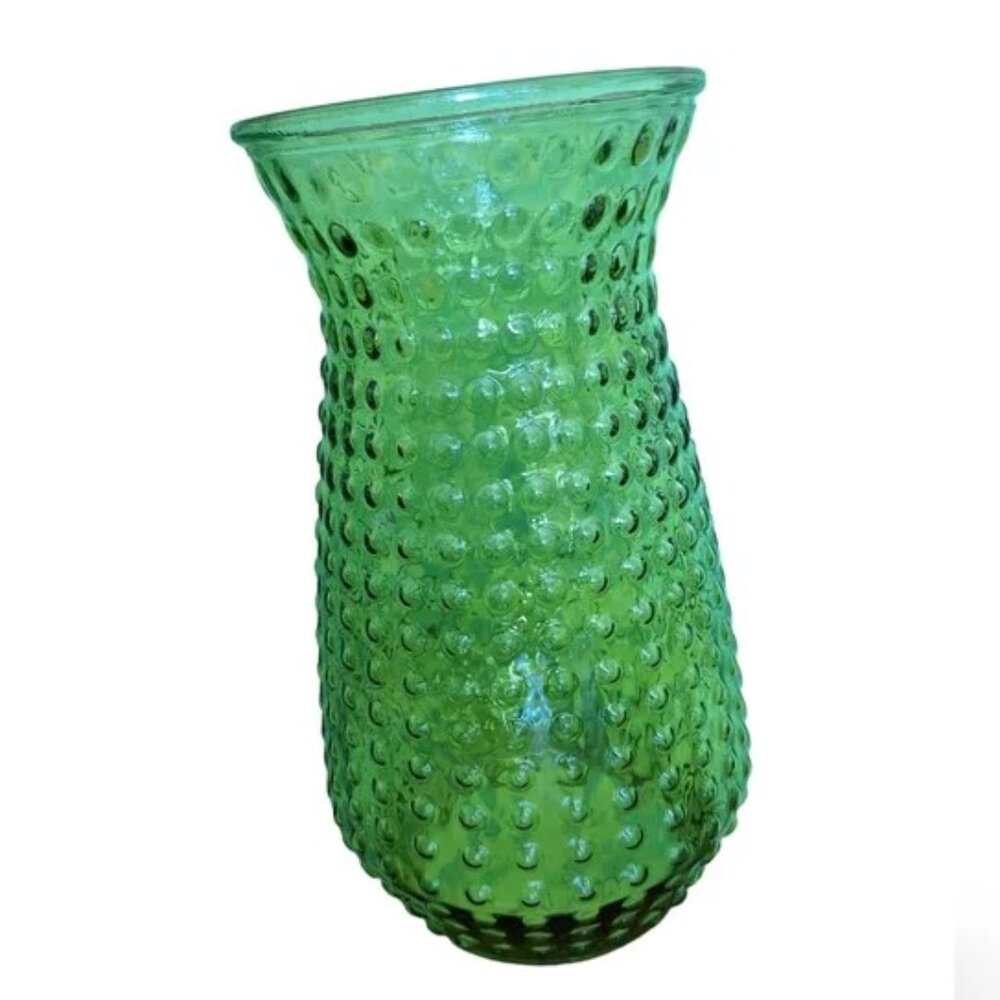 Vintage Hobnail DPS XL DOTS Green Glass Vase 10" 1950s-60s Excellent Condition